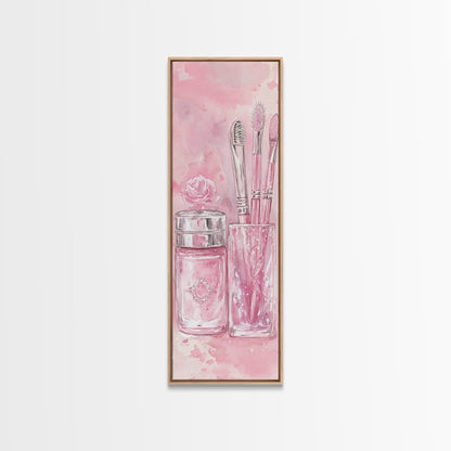 Delicate Makeup Illustration Canvas Print Pink Abstract Art Feminine Wall Decor Light Pink Wall Art Gift Idea Unique Painting
