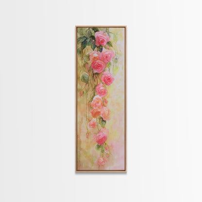 Cascading Roses Canvas Print Wildflower Painting Botanical Prints Vertical Wall Art Farmhouse Art Rustic Wall Art Romantic Gift