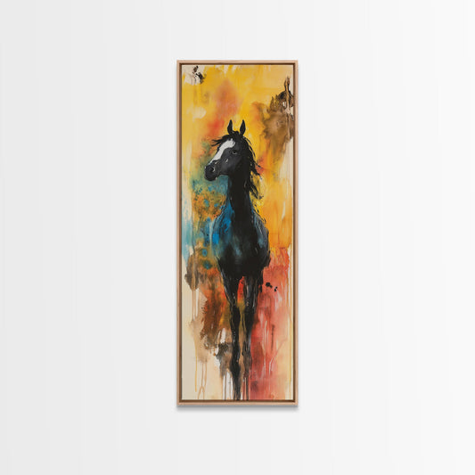 Vibrant Horse Silhouette Framed Canvas Print Colorful Horse Wall Art Southwest Wall Art Tall Narrow Vertical Rustic Decor