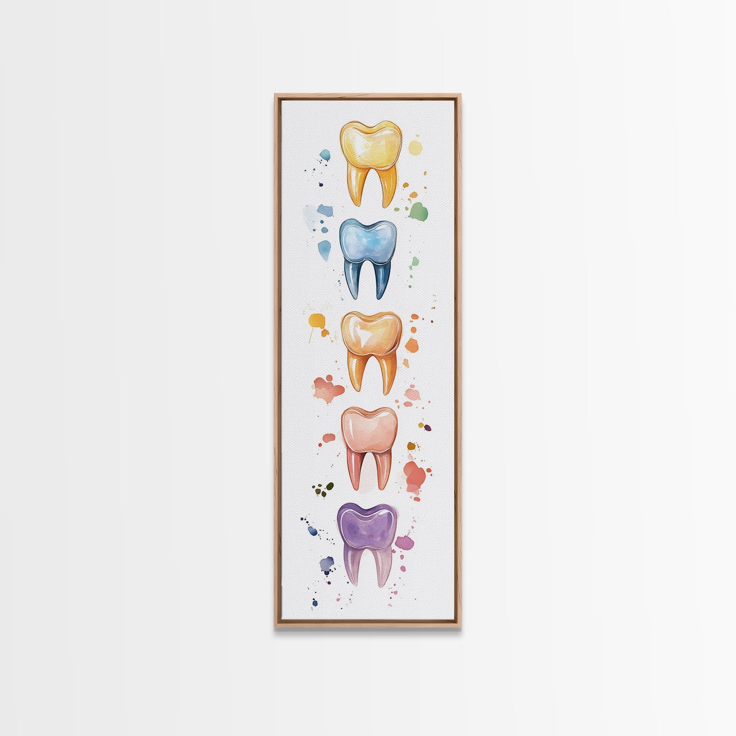 Artistic Dental Canvas Print Featuring Colorful Watercolor Teeth, Whimsical Dental Office Wall Art, Gift Idea for Dentists