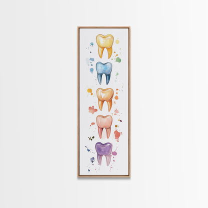 Artistic Dental Canvas Print Featuring Colorful Watercolor Teeth, Whimsical Dental Office Wall Art, Gift Idea for Dentists