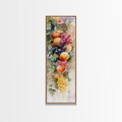 Vibrant Fruit Canvas Print with Grapes and Apples, Fall Rustic Kitchen Art, Farmhouse Vertical Living Room Wall Decor
