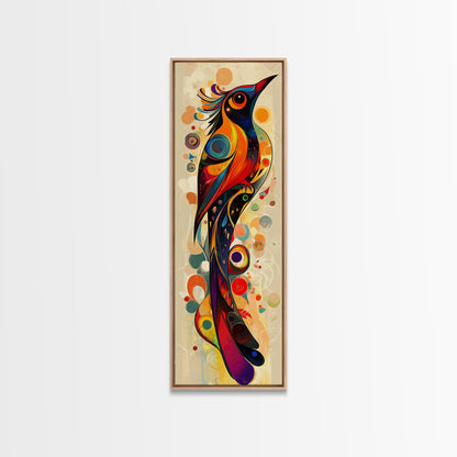 Bold Bird Design Framed Canvas Print Vibrant Peacock Wall Art Modern Whimsical Art Living Room Accent Bird Lover Gift Idea