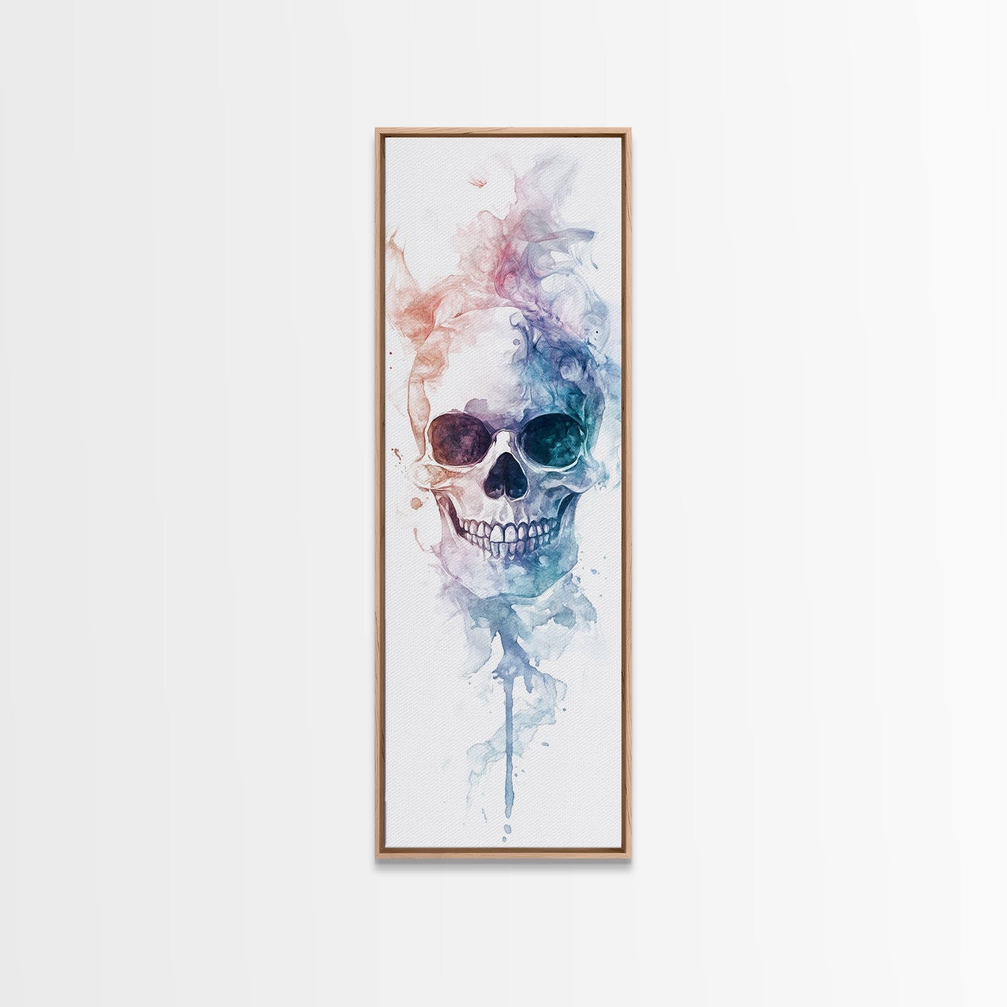 Skull Art Framed Canvas Print in Ethereal Watercolor Design, Halloween Decor and Moody Wall Art with Rustic Aesthetic Appeal