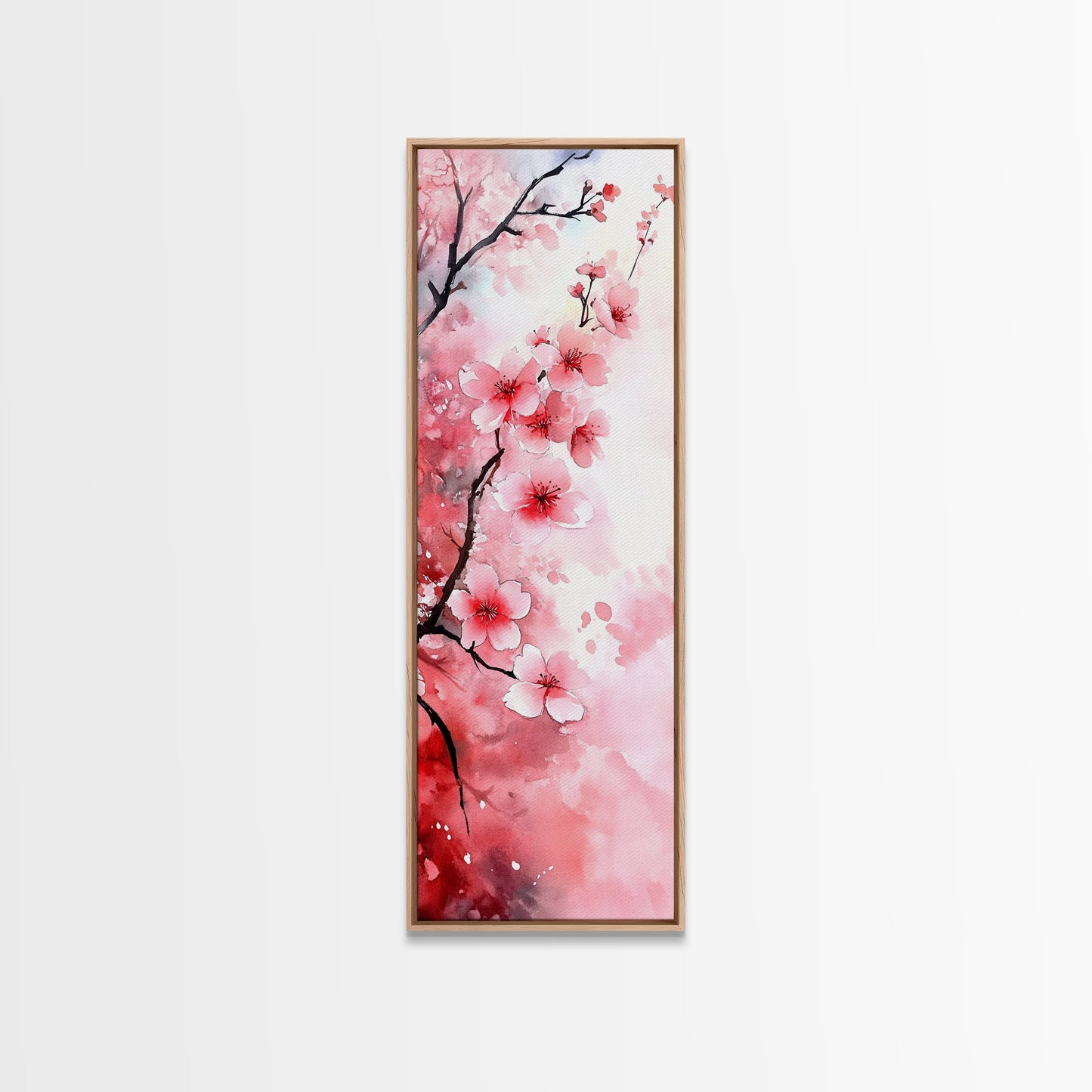 Cherry Blossom Framed Canvas Print, Japanese Inspired Wall Art, Pink Botanical Artwork, Minimalist Living Room Decor, Gift Idea
