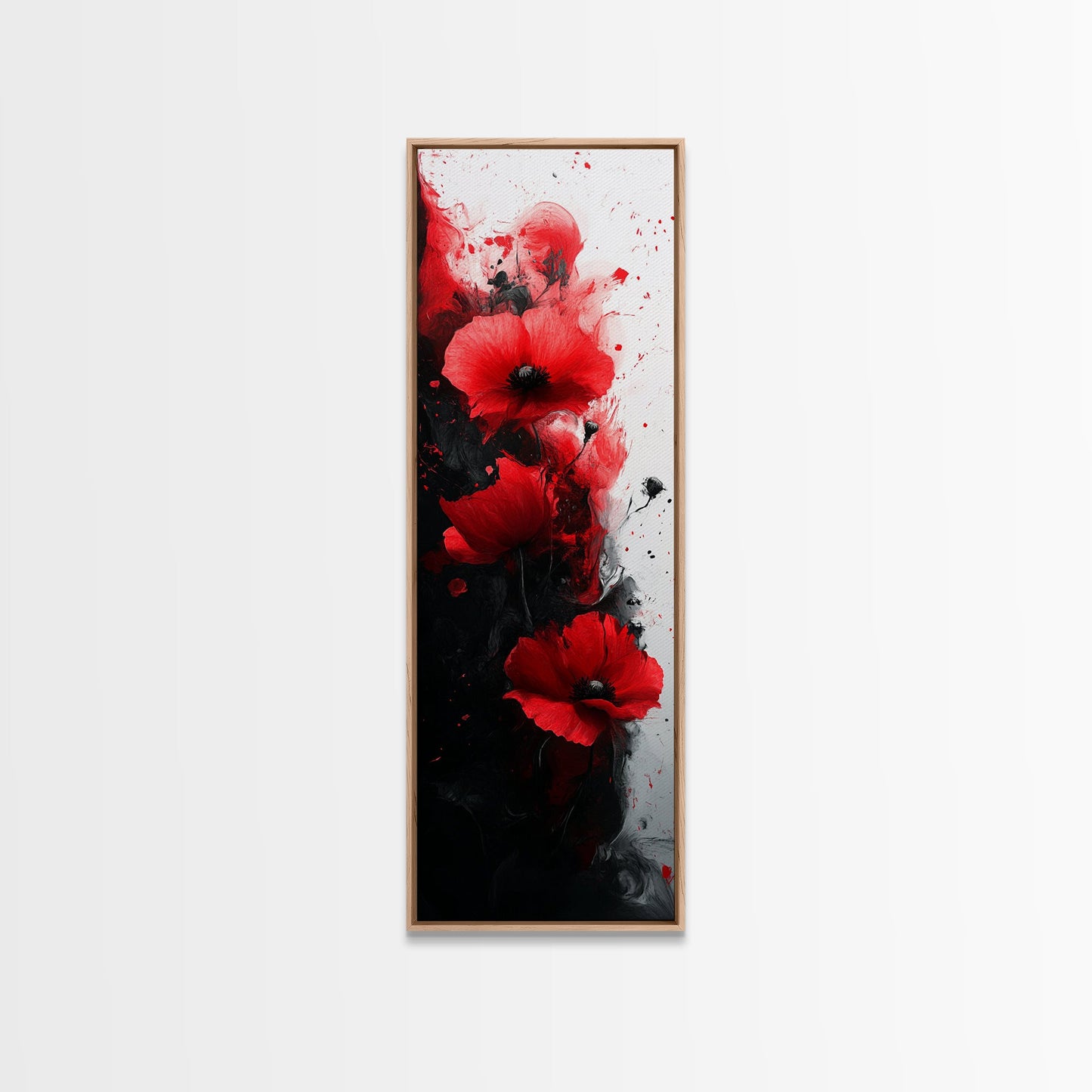 Dramatic Poppy Art Black and White Red Wall Art Framed Canvas Print California Poppy Art Rustic Home Decor Tall Skinny Art