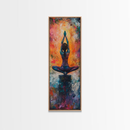 Yoga Art Framed Canvas Print Meditation Decor Zen Wall Art Vibrant Painting Vertical Art for Bedroom or Yoga Room