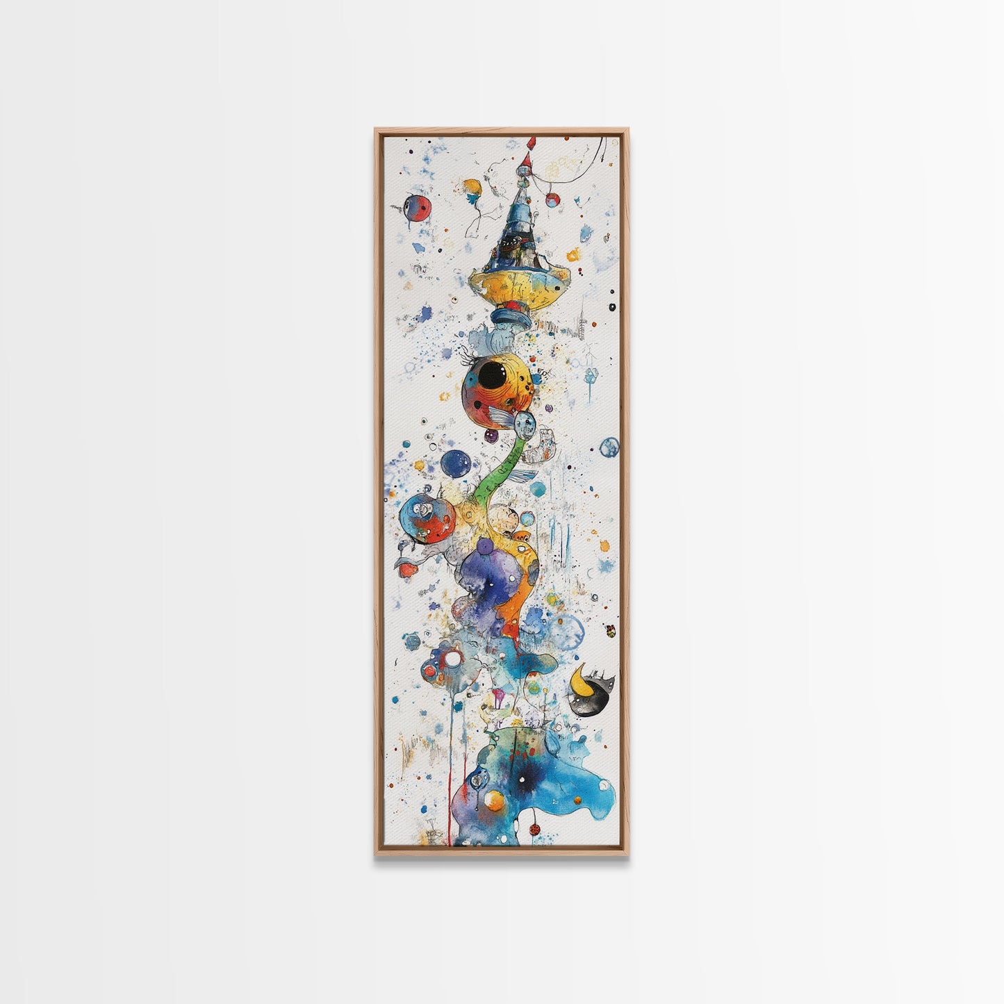 Whimsical Tower Painting Canvas Print Colorful Fun Art Vertical Wall Art Unique Gift Idea Playful Whimsical Art for Living Room