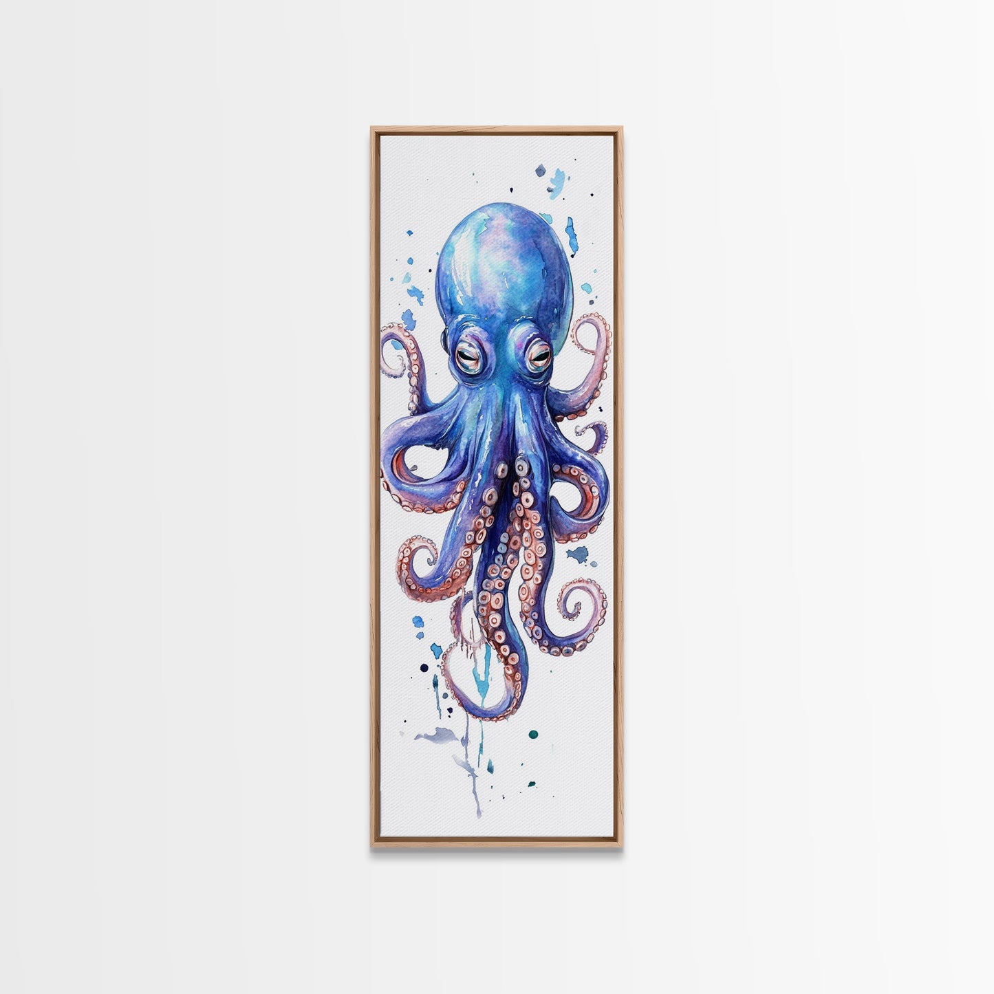 Blue Octopus Art Framed Canvas Print Vibrant Marine Life Decor Whimsical Coastal Nautical Artwork Living Room Statement Piece