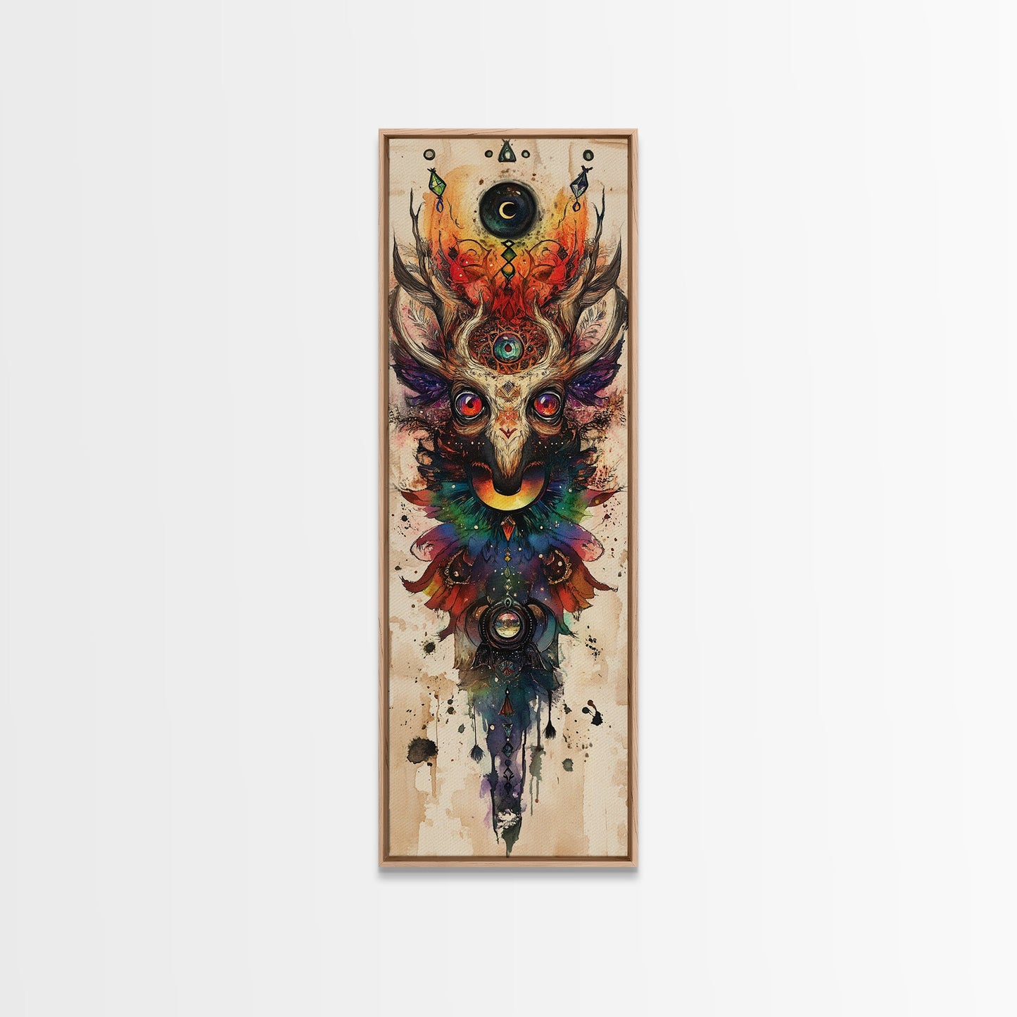 Enchanted Deer Canvas Print Featuring Sacred Geometry, Vibrant Color Palette, Boho Art And Ideal Living Room Rustic Wall Decor