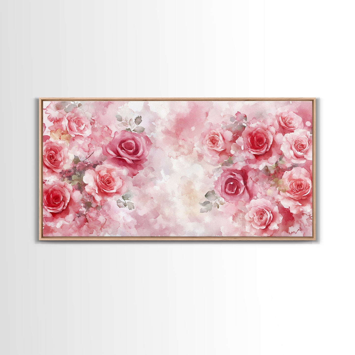Romantic Rose Painting Framed Canvas Print Featuring Rose Painting and Pink Wall Art Botanical Prints Rustic Art Living Room Decor