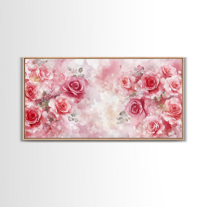 Romantic Rose Painting Framed Canvas Print Featuring Rose Painting and Pink Wall Art Botanical Prints Rustic Art Living Room Decor