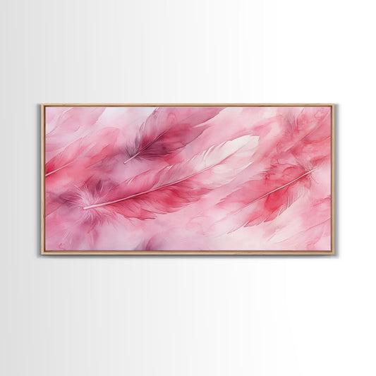Feather Art Canvas Print Light Pink Wall Art Whimsical Art Cottagecore Artwork Rustic Decor Bedroom Art Living Room Artwork Gift Idea