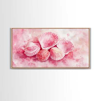 Coastal Shell Canvas Print | Pink Coastal Cowgirl Wall Art | Nautical Inspired Decor | Beach Themed Framed Artwork | Living Room Art