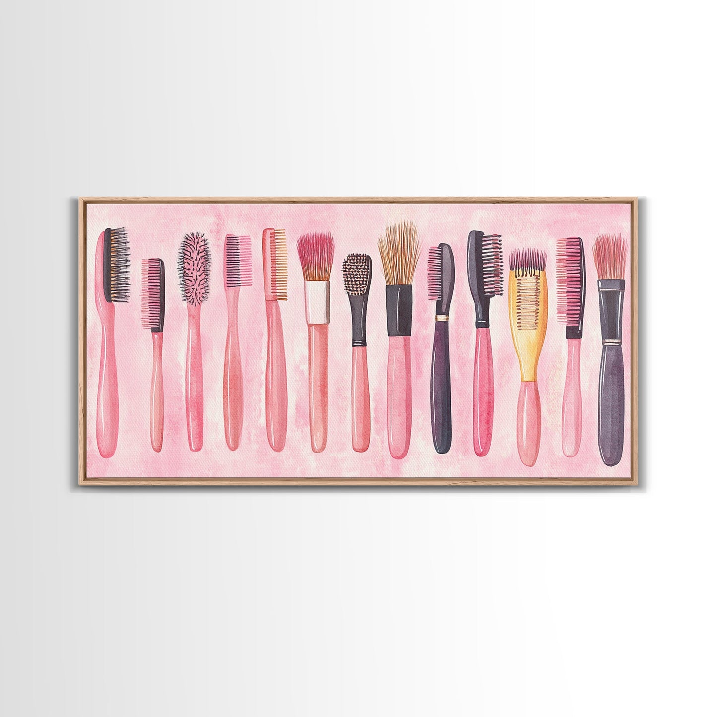 Hairbrush Collection Canvas Print Whimsical Art Pink Wall Art Fun Boho Aesthetic Bathroom Decor Vertical Art Unique Gift Idea