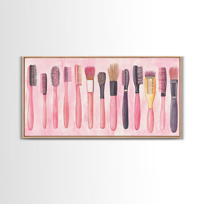 Hairbrush Collection Canvas Print Whimsical Art Pink Wall Art Fun Boho Aesthetic Bathroom Decor Vertical Art Unique Gift Idea