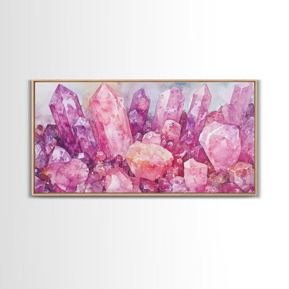 Pink Gemstone Art Framed Canvas Print Sacred Geometry Wall Art Whimsical Art Vertical Wall Art Bedroom Decor Unique Gift Idea