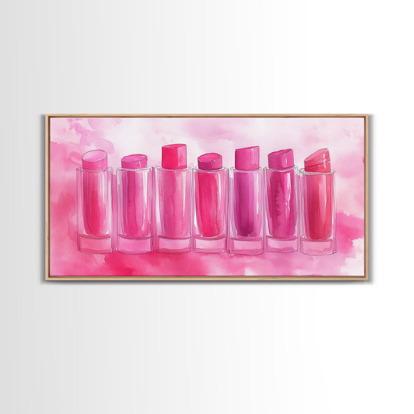 Leinwanddruck „Lippenstiftreihe“ | Rosa Wandbild, verspielte Deko, hellrosa Kunst, feminine Geschenkidee, Wohnzimmerdeko, Deko über dem Sofa