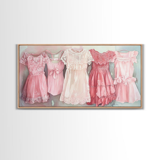 Pink Dresses Canvas Print | Feminine Wall Art, Light Pink Wall Art, Cottagecore Art, Whimsical Art, Bedroom Wall Art, Living Room Decor