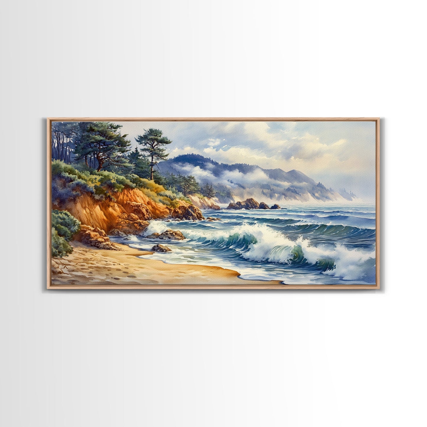 Framed Canvas Print of Scenic Coastal Cliffs and Ocean Waves, Nautical Landscape Art Gift, Rustic Coastal Home Decor