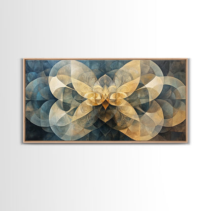 Symmetrical Abstract Framed Canvas Print, Geometric Wall Art Wabi Sabi Decor, Moody Minimalist Artwork Idea Bedroom Horizontal Design