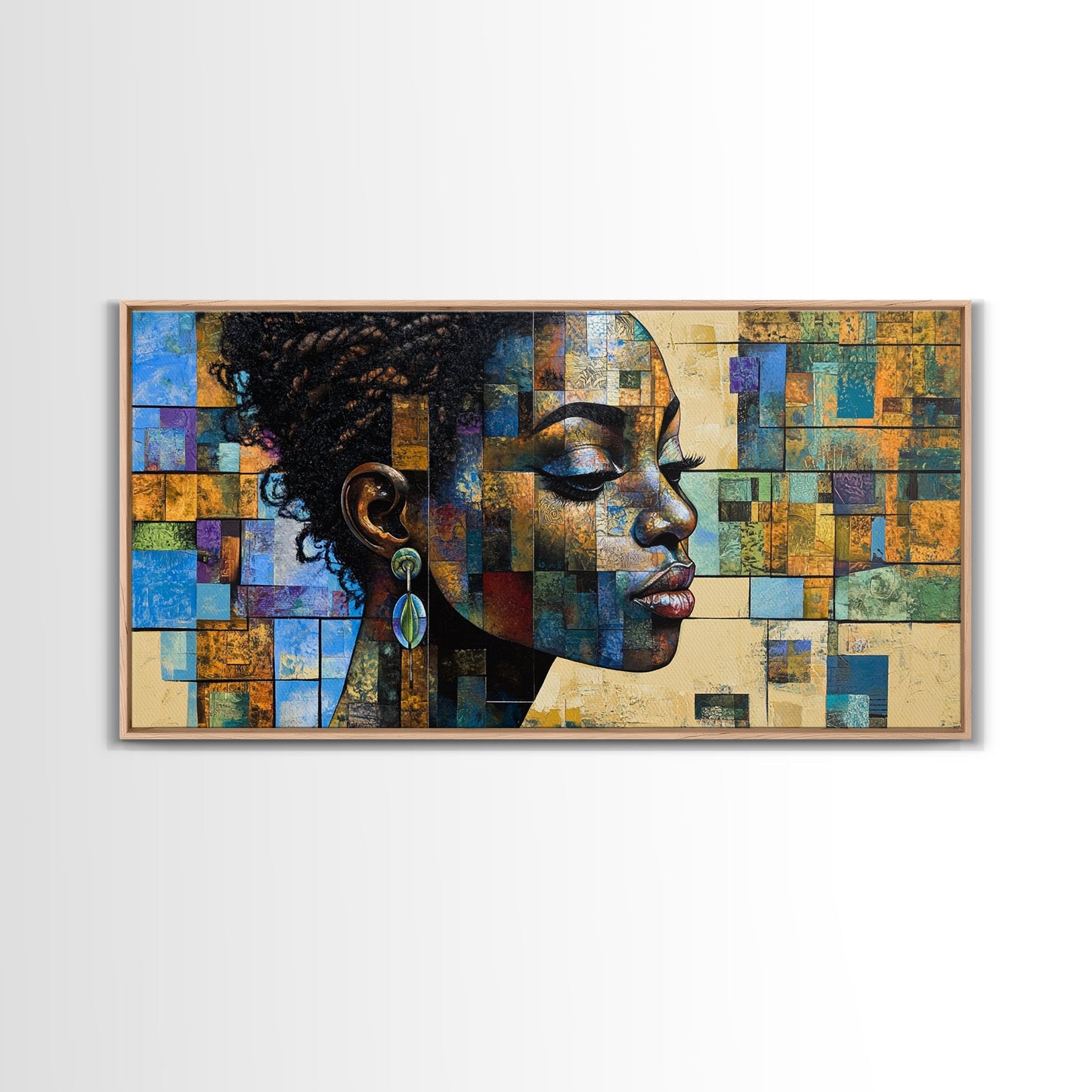 Afrozentrische Wandkunst, gerahmter Leinwanddruck, geometrische afrikanische Kunst, ausdrucksstarke Wohnzimmerdekoration, einzigartige Geschenkidee für stimmungsvolle Kunst, afrikanischer Kunstdruck