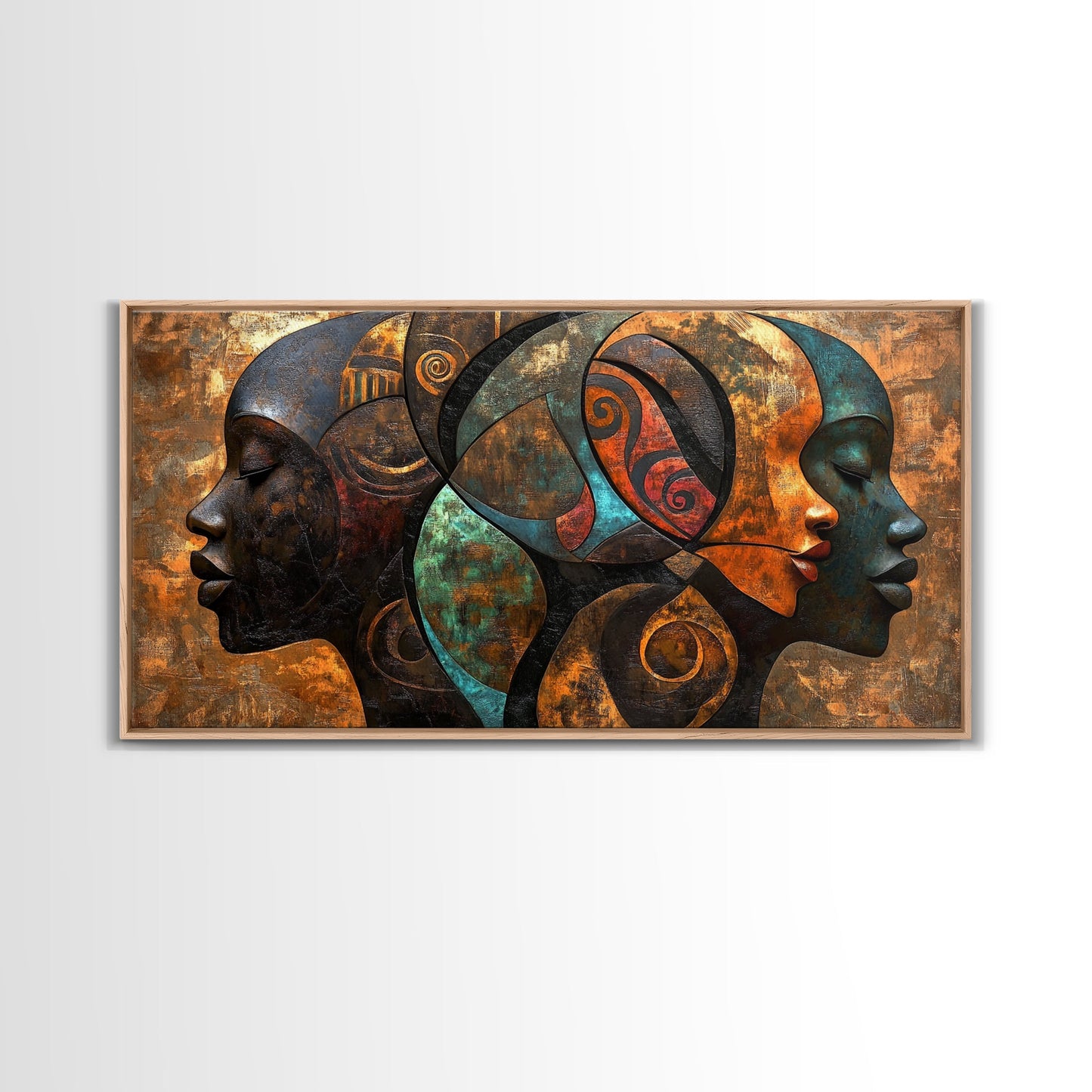 Abstract African Faces Framed Canvas Print, Afrocentric Wall Decor, Moody African Art, Geometric Bold Bedroom Art Gift Idea