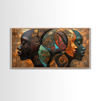 Abstract African Faces Framed Canvas Print, Afrocentric Wall Decor, Moody African Art, Geometric Bold Bedroom Art Gift Idea