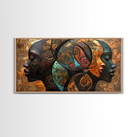 Abstract African Faces Framed Canvas Print, Afrocentric Wall Decor, Moody African Art, Geometric Bold Bedroom Art Gift Idea