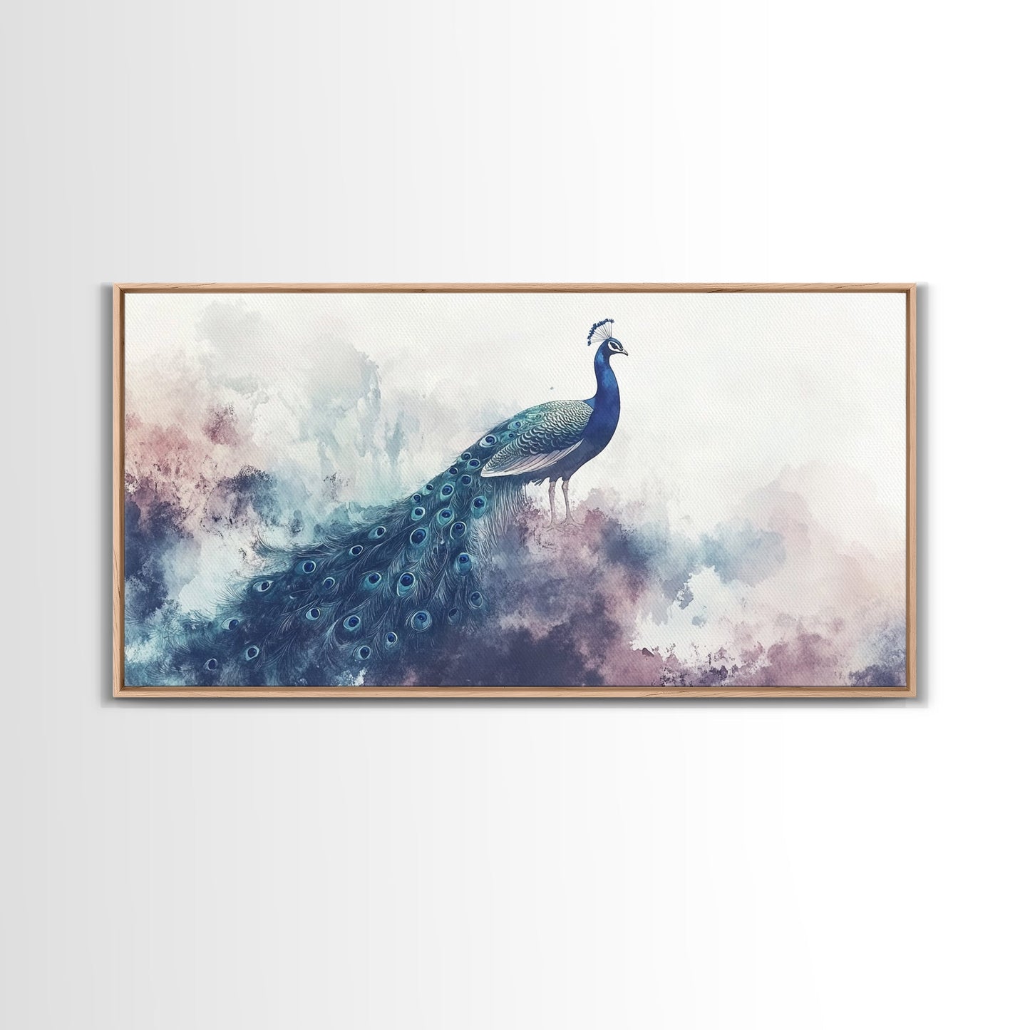 Watercolor Peacock Art Canvas Print, Moody Wildlife Wall Decor, Above Couch Living Room Art, Unique Nature Gift Idea Him Her
