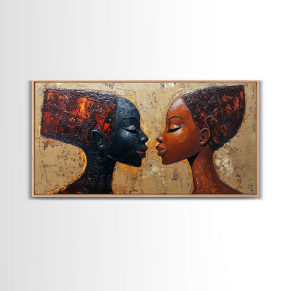 Bold African Women Framed Canvas Print, Afrocentric Art Wall Decor, Moody Bedroom Art, Unique Living Room Art Gift Idea