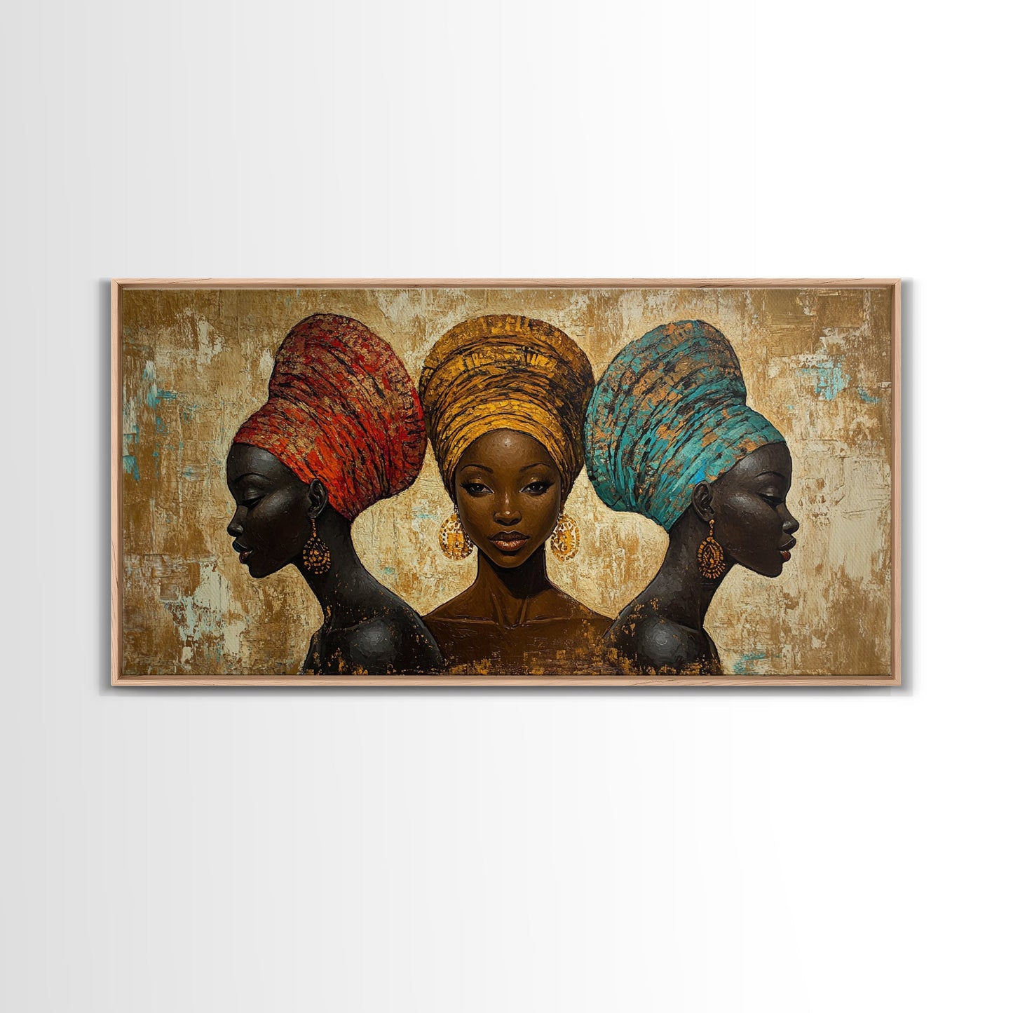Elegantes Leinwandbild mit afrikanischen Frauen, ausdrucksstarke afrozentrische Wanddekoration, stimmungsvolles abstraktes Gemälde, einzigartige Geschenkidee fürs Schlafzimmer