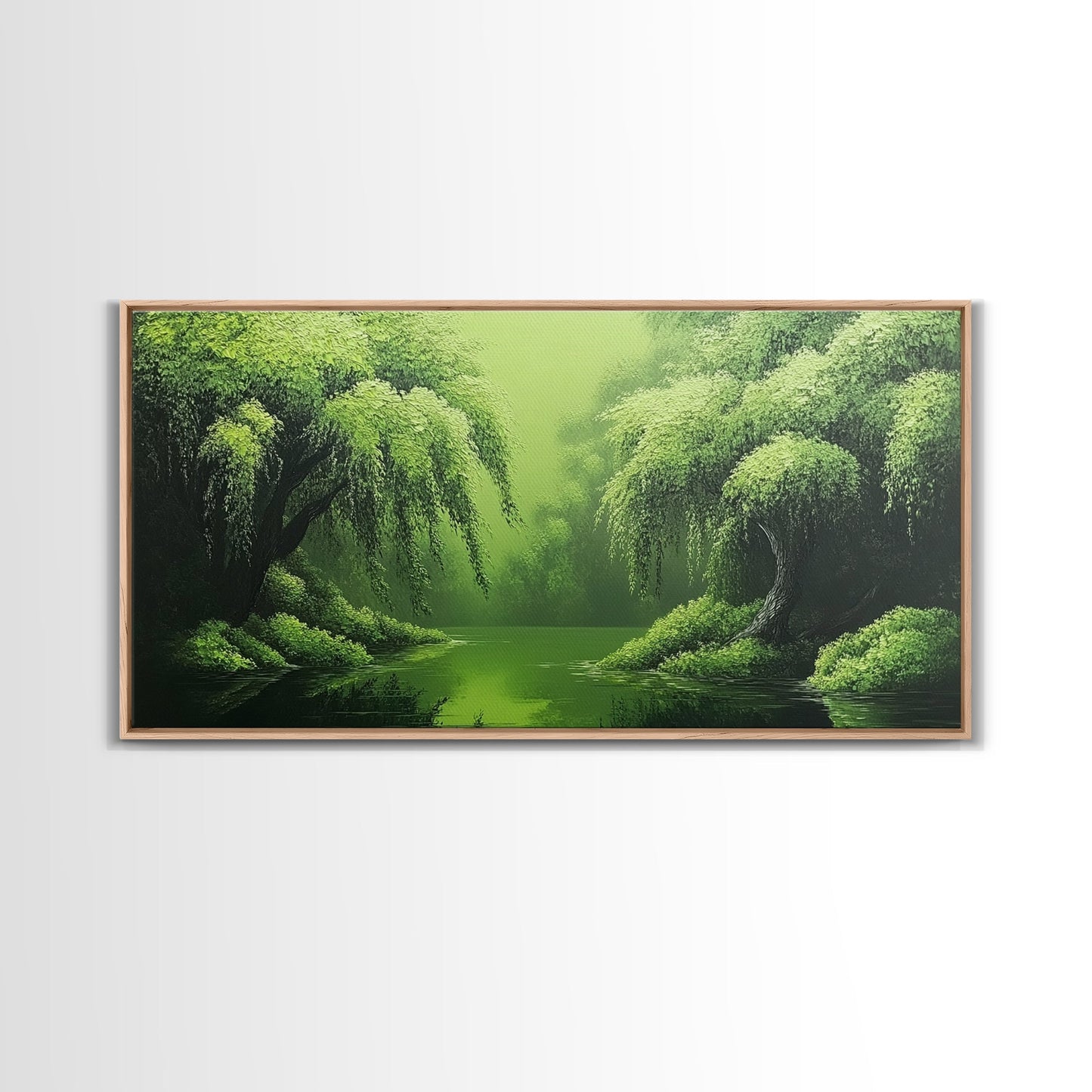 Willow Grove Framed Canvas Print, Tranquil Forest Landscape Wall Art, Sage Green Rustic Home Decor, Above Bed Nature Canvas Art