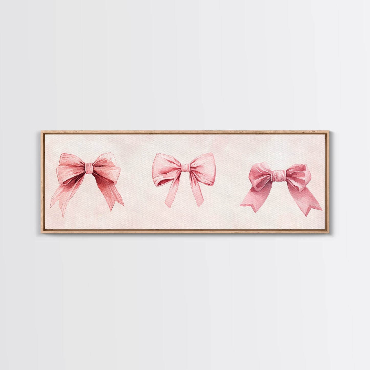 Light Pink Wall Art Canvas Print with Bows Decor, Minimalist Painting, Bedroom Art, Horizontal Abstract Artwork for Living Room