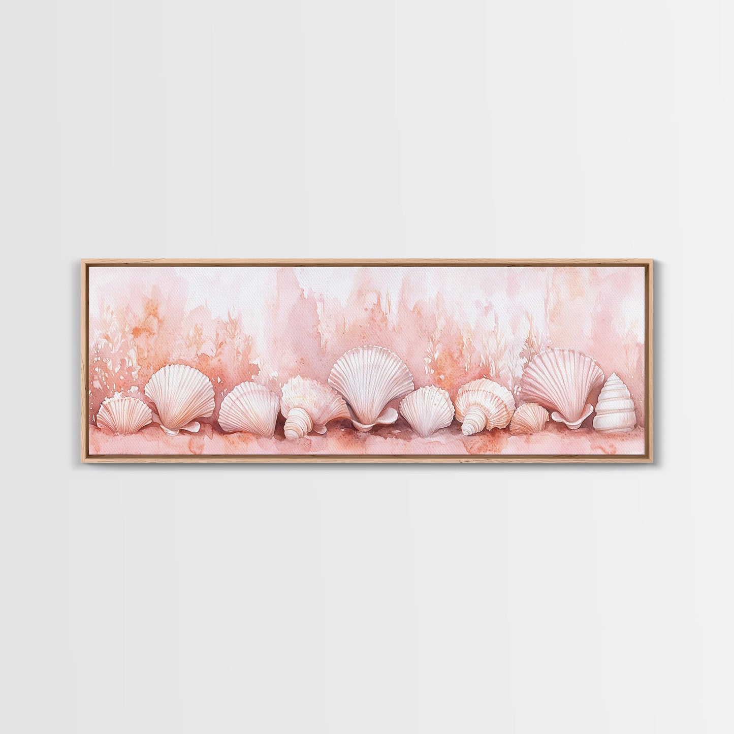 Coastal Shell Art Canvas Print Featuring Light Pink and Orange Pastel Hues, Beach House Decor, Nautical Wall Art for Living Room