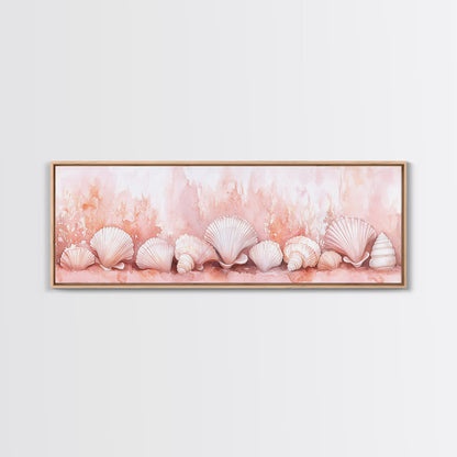 Coastal Shell Art Canvas Print Featuring Light Pink and Orange Pastel Hues, Beach House Decor, Nautical Wall Art for Living Room