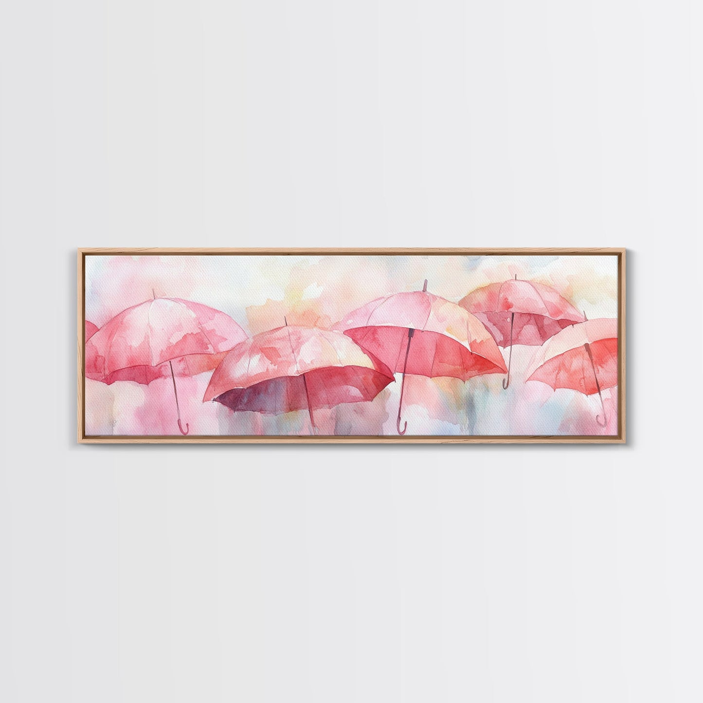 Umbrella Canvas Print Featuring Light Pink Abstract Art, Boho Minimalist Decor, Romantic Living Room or Guest Room Coastal Wall Art