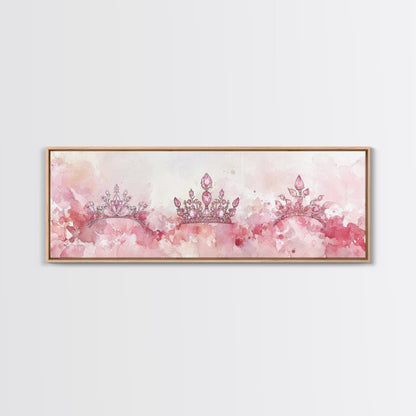 Royal Tiaras Canvas Print Pink Abstract Art Whimsical Decor Goddess Art Wall Art Bedroom Art Princess Aesthetic Horizontal Decor