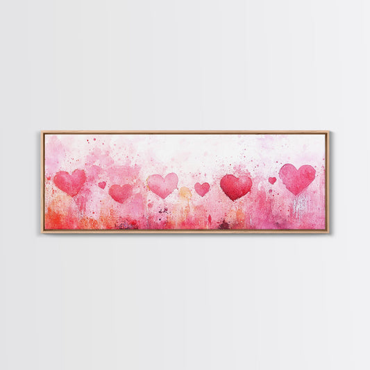 Watercolor Hearts Canvas Print, Light Pink and Red Wall Art, Romantic Art, Bedroom Decor, Whimsical Cottagecore Art, Rustic Wall Art