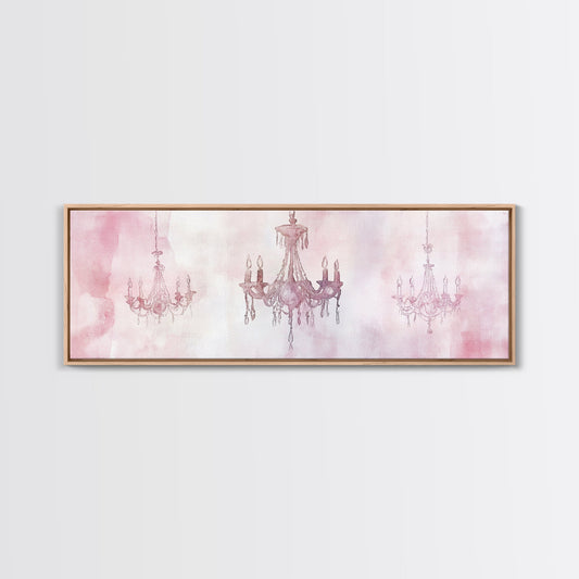 Elegant Chandelier Art Framed Canvas Print Light Pink Wall Art Minimalist Décor Horizontal Art Bedroom Living Room Gift Idea