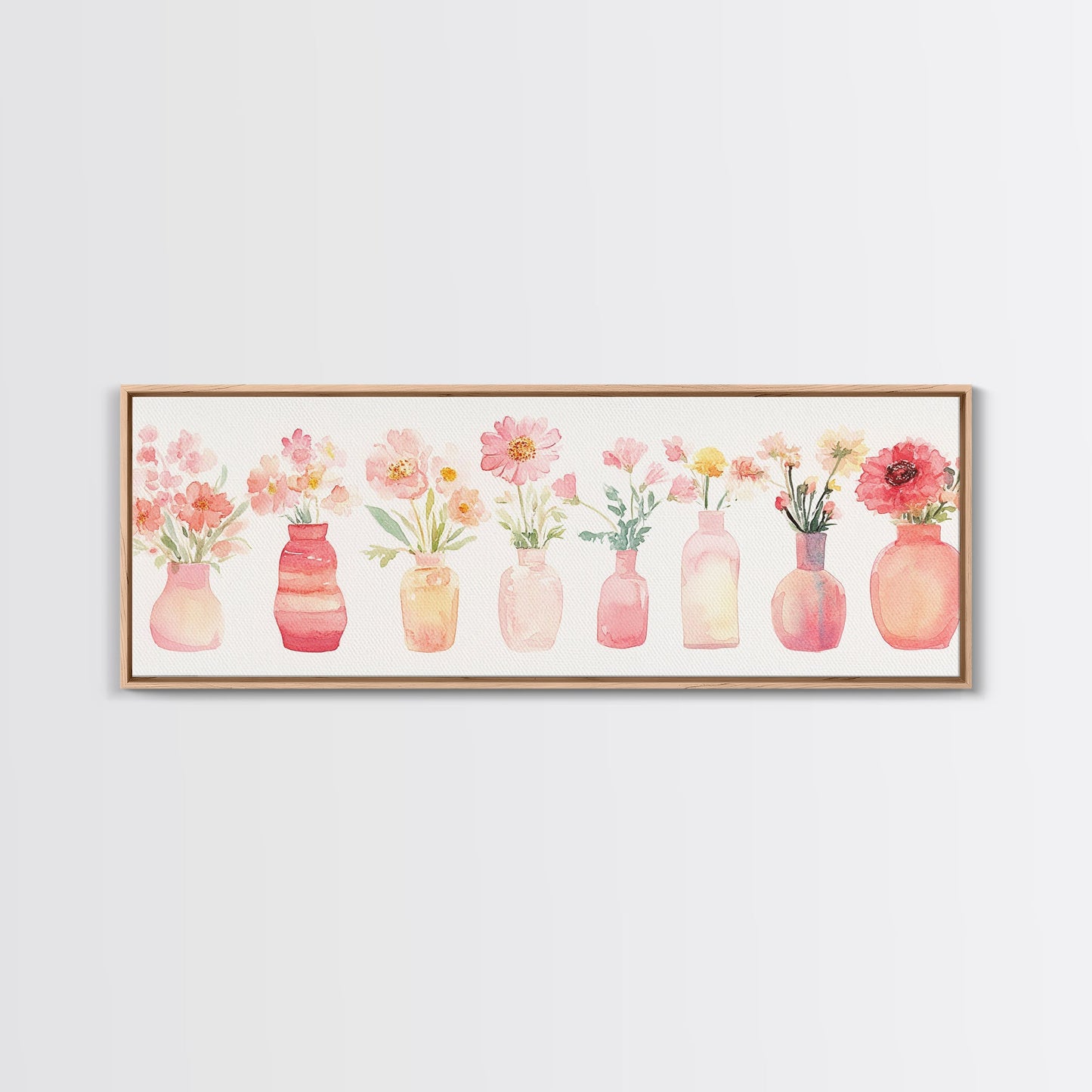 Wildflower Botanical Prints Framed Canvas Print Light Pink Wall Art Living Room Decor Horizontal Rustic Floral Painting