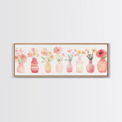 Wildflower Botanical Prints Framed Canvas Print Light Pink Wall Art Living Room Decor Horizontal Rustic Floral Painting