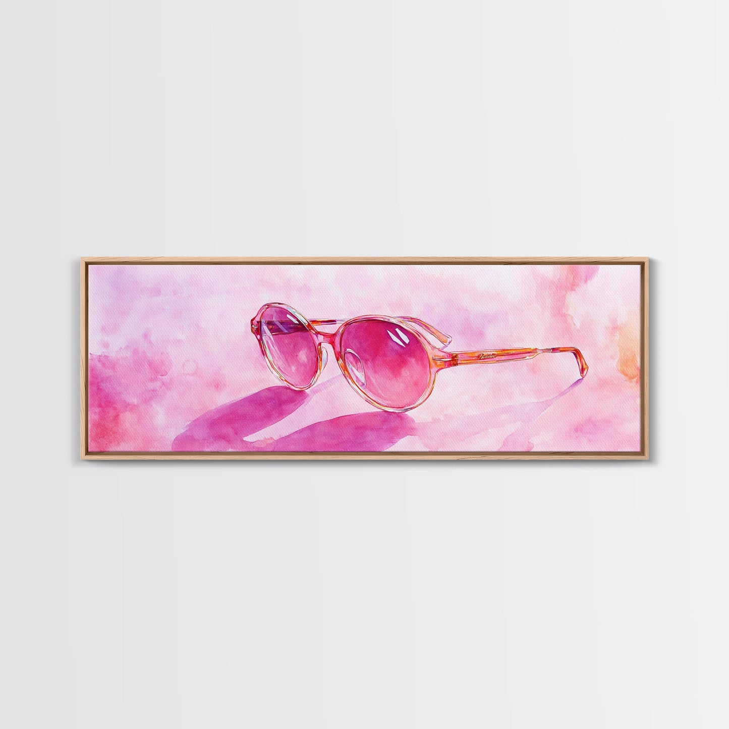 Retro Sunglasses Pink Wall Art Framed Canvas Print Light Pink Horizontal Wall Art Rustic Decor Fashion Illustration Art