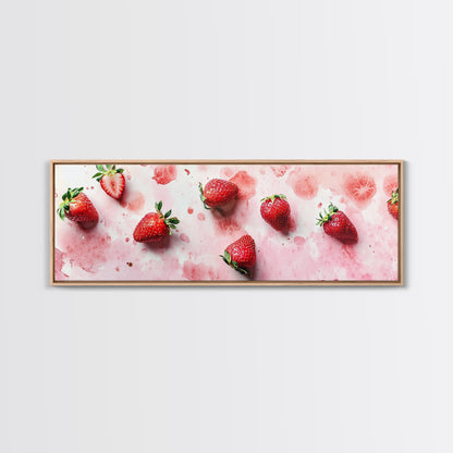Strawberry Fruit Kitchen Art Framed Canvas Print Rustic Decor Horizontal Wall Art Living Room Art Whimsical Botanical Prints