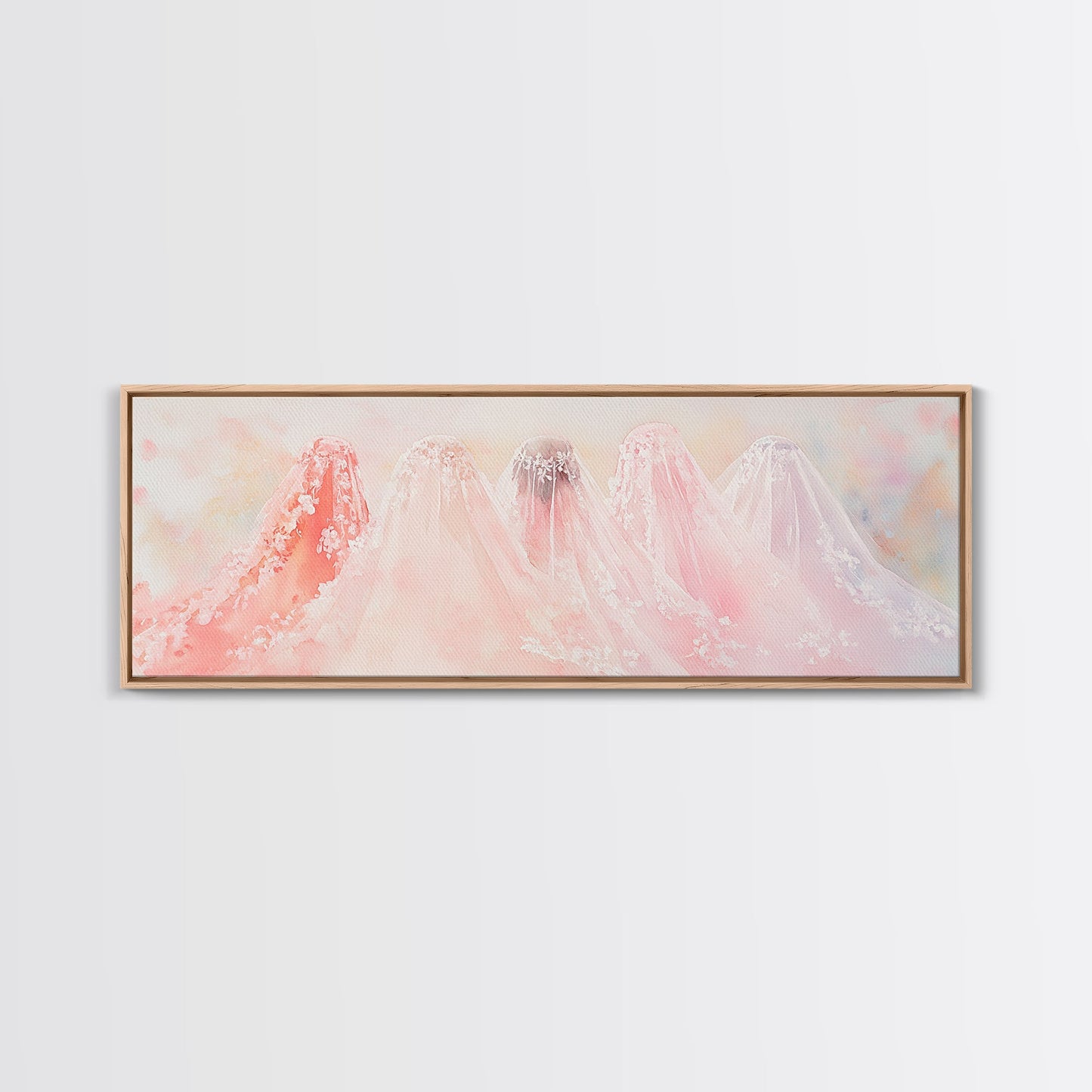 Bridal Veil Light Pink Wall Art Framed Canvas Print Horizontal Wedding Rustic Decor Extra Wide Artwork Bedroom Art