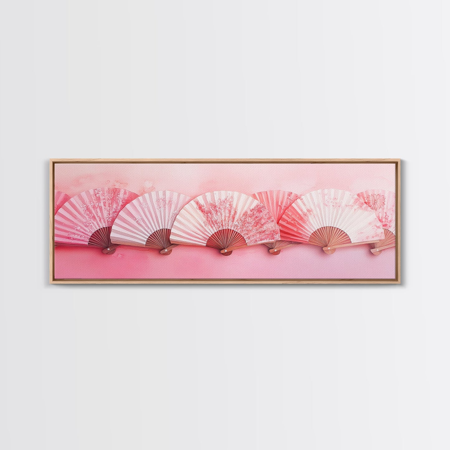 Elegant Fans Canvas Print with Cherry Blossom Art, Pink Wall Art, Whimsical Art for Living Room or Bedroom, Light Pink Decor Idea