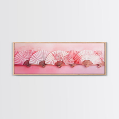Elegant Fans Canvas Print with Cherry Blossom Art, Pink Wall Art, Whimsical Art for Living Room or Bedroom, Light Pink Decor Idea