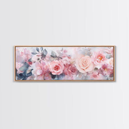 Floral Bloom Canvas Print, Rose Painting with Soft Pastel Tones, Romantic Botanical Prints for Bedroom or Guest Room Decor