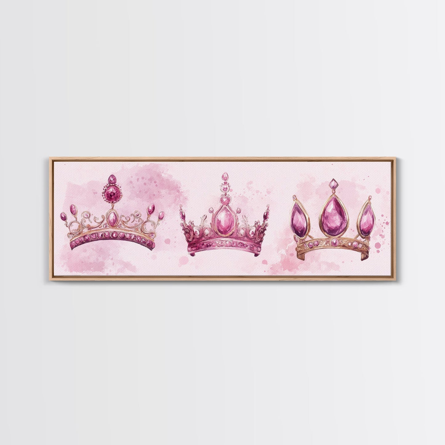 Pink Regal Crowns Canvas Print Gemstone Painting Royal Artwork Pink Abstract Art Above Bed Wall Art Feminine Glam Room Decor Gift