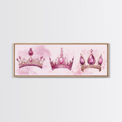 Pink Regal Crowns Canvas Print Gemstone Painting Royal Artwork Pink Abstract Art Above Bed Wall Art Feminine Glam Room Decor Gift